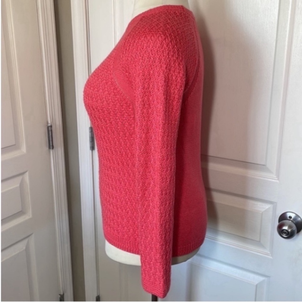 Jones NY Cable Knit Sweater Crewneck Coral Salmon Loose Weave Acrylic Fancy Gift - Picture 10 of 17